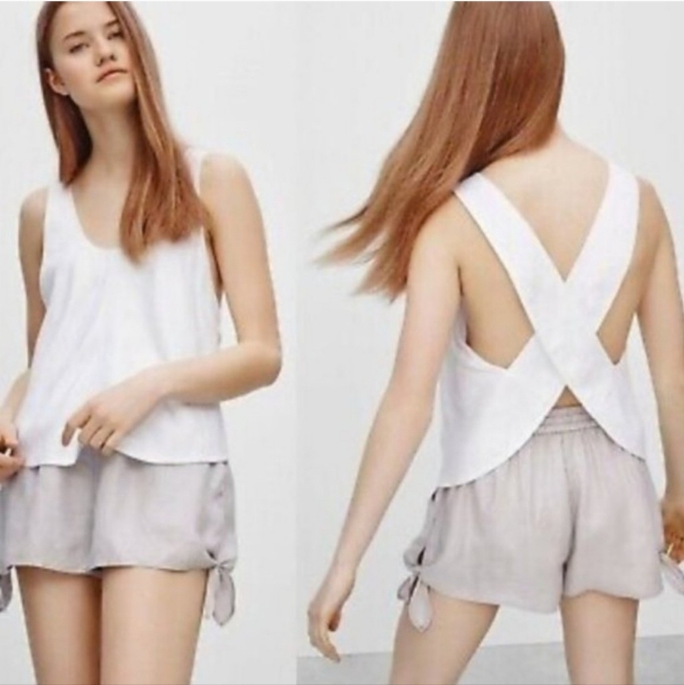 Aritzia Wilfred Mistral  Cross Strap open Back Top Taupe Size XS - Picture 2 of 13
